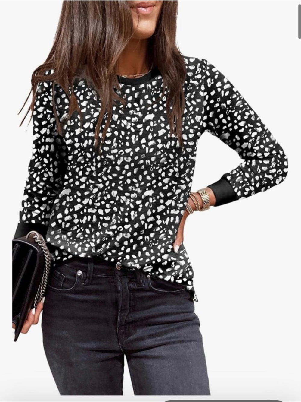 Black Polka Dot Long Sleeve Top. Size XL